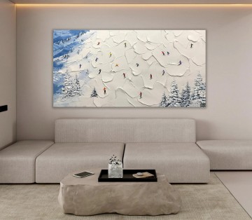  Knife Lienzo - Esquiador en Snowy Mountain esquí en la nieve por Palette Knife arte de pared minimalismo